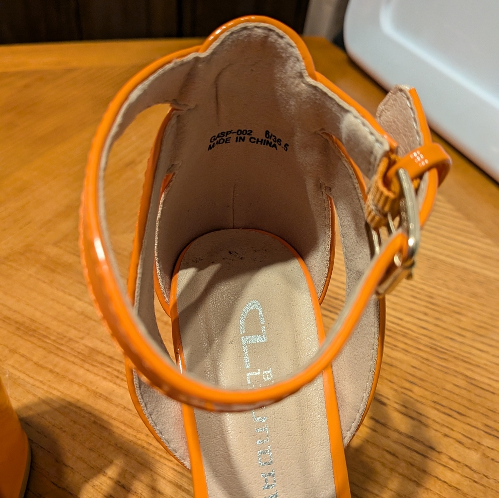 Orange Block Heel Sandals - Picture 5 of 16